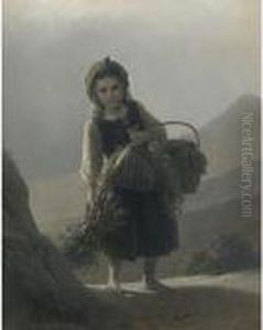 Peasant Girl Carrying Wood And Flowers by Meyer Georg von Bremen