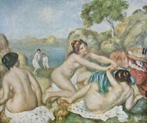 Three girls bathing with crab by Pierre Auguste Renoir