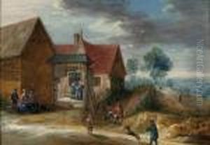 Paysans A L'entree D'une Ferme by Theobald Michau