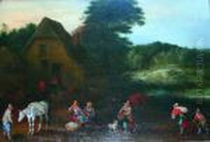 Country Folk With A Horse by Theobald Michau
