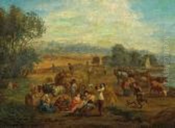 An Extensive Landscape With Peasantsharvesting - view 1