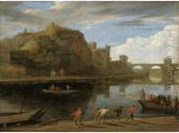 A River Landscape With A Ferry Before A Fortified Castle - view 1