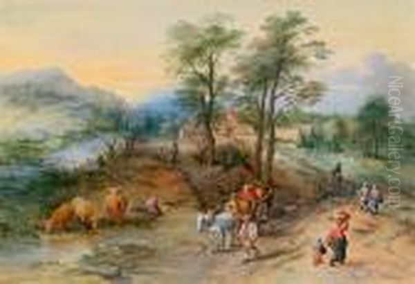 Paesaggio Boschivo Con Viaggiatori E Una Carrozza A Cavalli - view 1