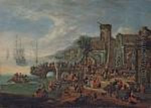 A Capriccio Of A Port With Elegant Figures