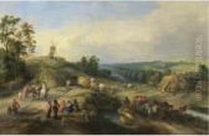 Landscape With Travellers And Waggons Approaching A Village