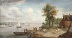 A River Landscape With Travellers On A Path A River Landscape With Travellers On A Path
