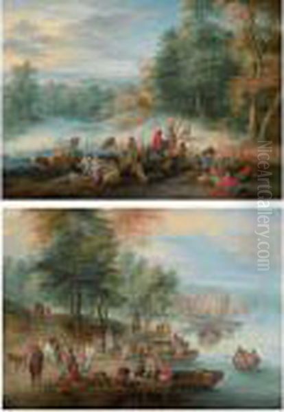 A River Landscape With Men Unloading Cargo Onto The Shore - view 1