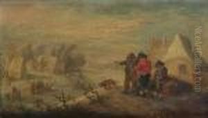 Winter: Peasants Discoursing
Outside A Cottage With A Frozen River And Village Beyond; And Autumn:
Peasants Gathering And Treading Grapes Outside A Cottage by Theobald Michau