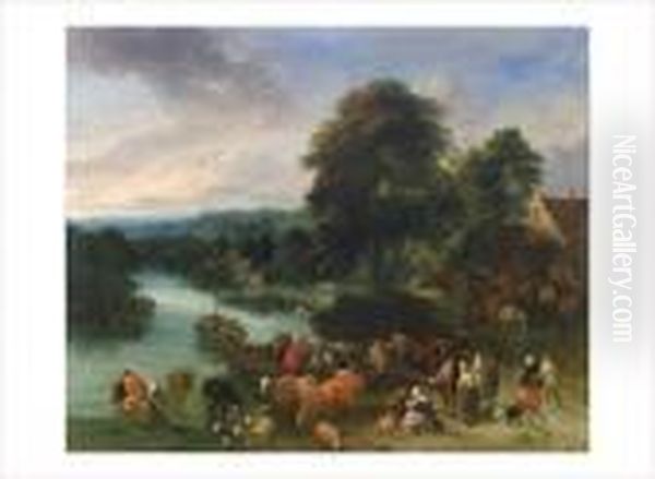 Paysage De Riviere Anime De Paysans - view 1