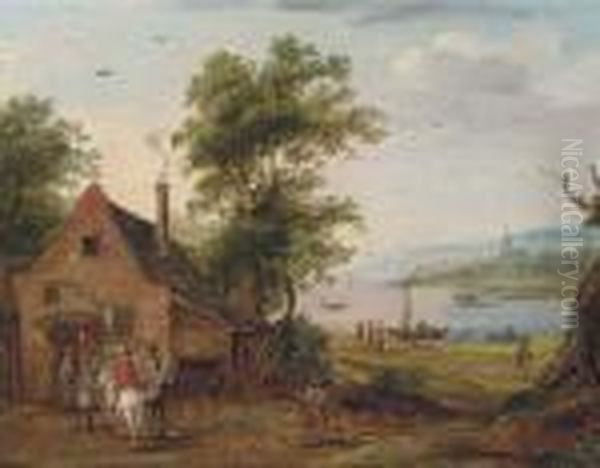 A River Landscape With Travellers Halted At An Inn - view 1