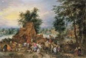 A Village Scene With Peasants At Work