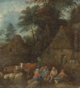 Peasants And Cattle In A Village by Theobald Michau
