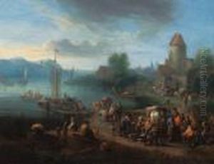 A Port On An Estuary With Fishermen Unloading Their Catch