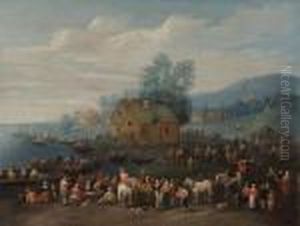 Travellers Gathered By A Bay by Theobald Michau