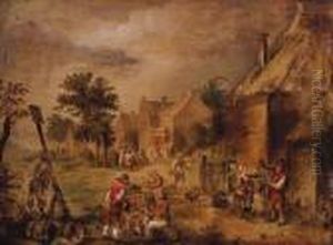 Peasants Outside An Inn In A Village by Theobald Michau