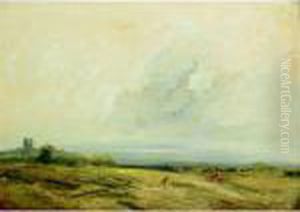 Homme Courant Et Cavalier Dans Un Paysage by Georges Michel