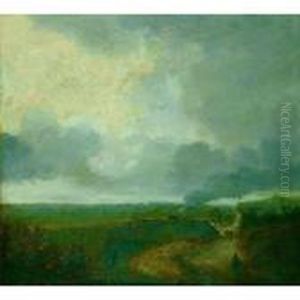 Paysage Avec Personnages Se Dirigeant Vers Un Village by Georges Michel