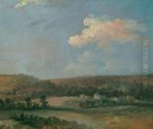 Bewaldete Landschaft Mit Hausern by Georges Michel
