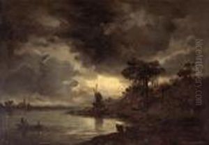 A Coastal Landscape With A Windmill Under Threatening Skies by Georges Michel
