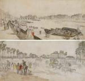 Vue De La Seine A Paris Avec L'hotel De La Monnaie Et L'ile De La Cite A L'arriere-plan by Georges Michel