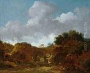 Bewaldete Landschaft Mit Einer 
Uberfallenen Wagenkolonne. Ol Auf Leinwand (doubliert). H 36,8; B 45 Cm.