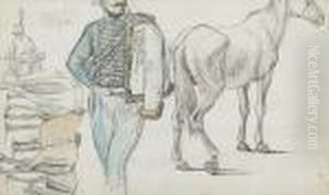 Cavalry Man And Horses And A Study Of Three Horses: A Double Sided Work