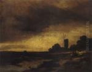 Abendliche Montmartrelandschaft Mit Heimkehrendem Bauerngefahrt by Georges Michel