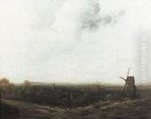 "landscape With Wind-mills", Oil On Canvas by Georges Michel