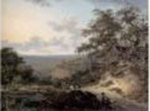 Paysan Conduisant Une Charrue Dans Un Paysage Avec Moulin. by Georges Michel