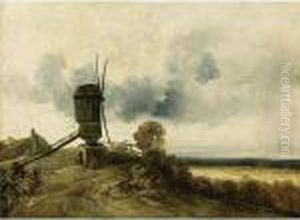 A Windmill In An Extensive Landscape by Georges Michel