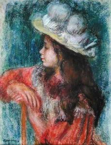 Seated Young Girl in a White Hat 1884 by Pierre Auguste Renoir