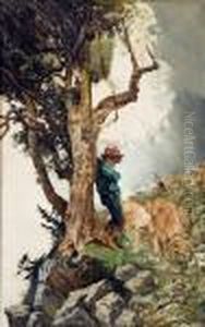 Pastorello In Montagna Con Pecore by Francesco Paolo Michetti
