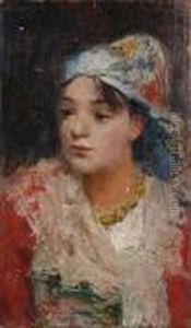 Portrait Of A Young Girl by Francesco Paolo Michetti