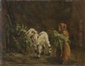 Pastorella E Capretta Nellastalla by Francesco Paolo Michetti
