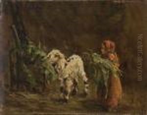 Pastorella E Capretta Nella Stalla by Francesco Paolo Michetti