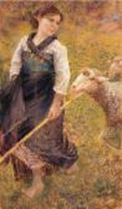 Pastorella Con Gregge by Francesco Paolo Michetti