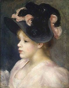 Young Girl in a Pink and Black Hat 1890s by Pierre Auguste Renoir