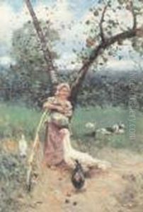 Contadinella Con Tacchini by Francesco Paolo Michetti