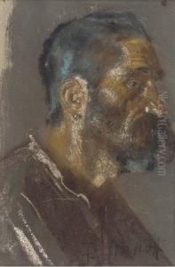 Portrait Of A Bearded Gentleman, Bust-length, Profile, With An Earring