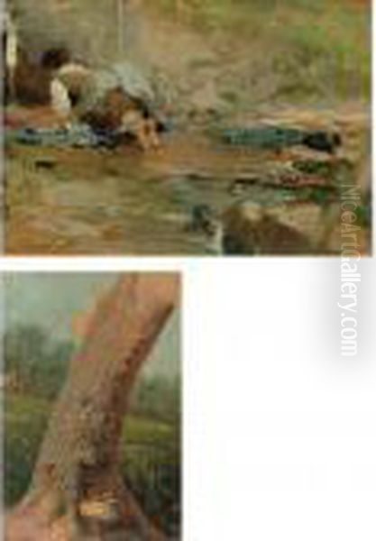 Washerwoman And Study Of A Tree; A Double Sided Work - view 1