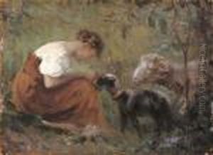 Pastorella Con Pecore by Francesco Paolo Michetti