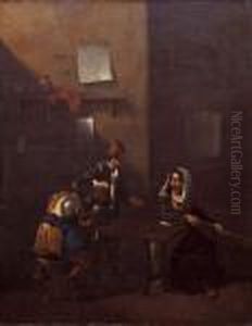 Scene De Taverne Avec Fumeur, Buveur Et Joueuse De Guitare by Jan Miel