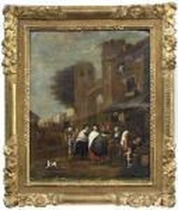Italienischer Markt Vor Einem Stadttor by Jan Miel