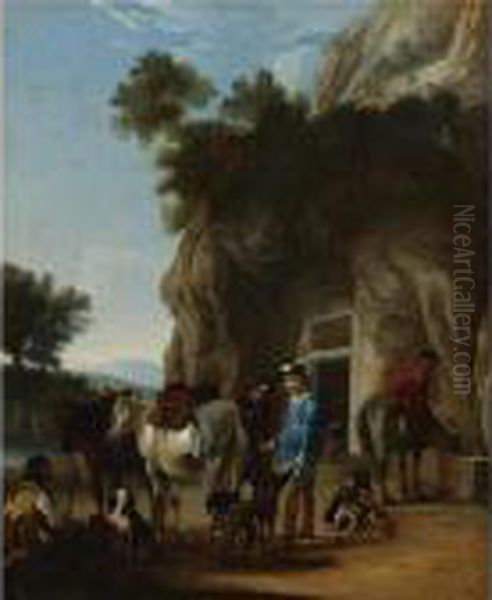 Huntsmen With Dogs And Horses In A Landscape - view 1