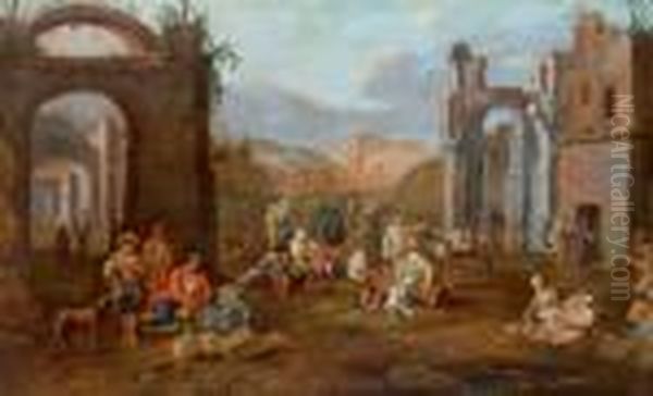Mercato Meridionale In Un Capriccio Architettonico Con Rovine - view 1