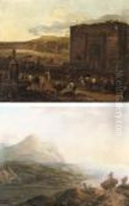 An Italianate Landscape With Figures by Jan Miel