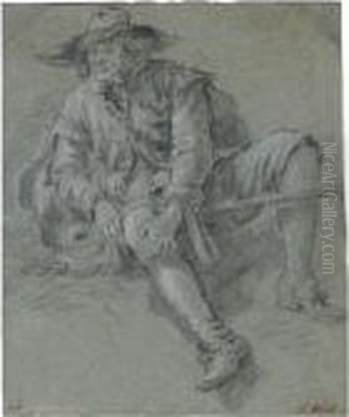 Three Figure Studies: A Seated
Peasant Woman, With A Basket By Her Side, And Two Studies Of Men
Reclining On The Ground, One With His Hat To The Left - view 1