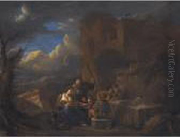 A Peasant Family Resting Near A Fountain - view 1