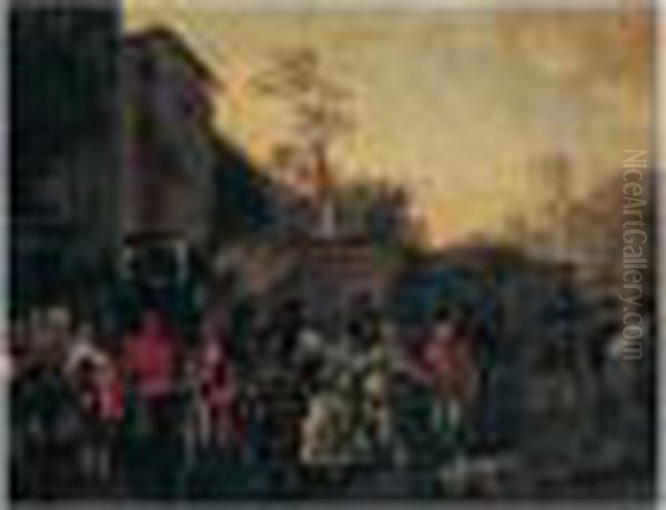 A Town Scene With Figures In A Carnival Procession - view 1