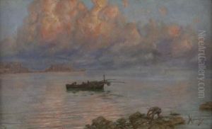 Napoli, Veduta Da Mergellina Con Barca Di Pescatori by Vincenzo Migliaro